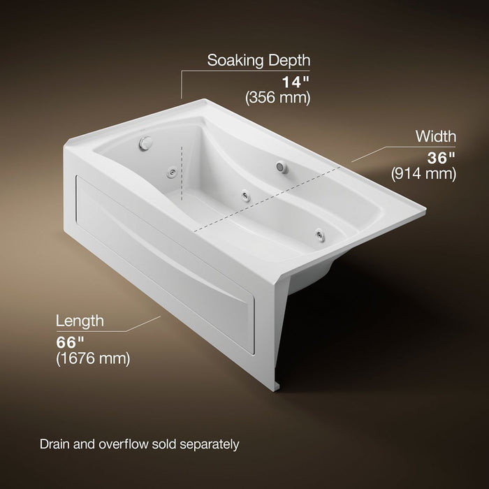 KOHLER K-1224-LAW Mariposa 66" x 36" alcove whirlpool bath with Bask heated surface, left drain