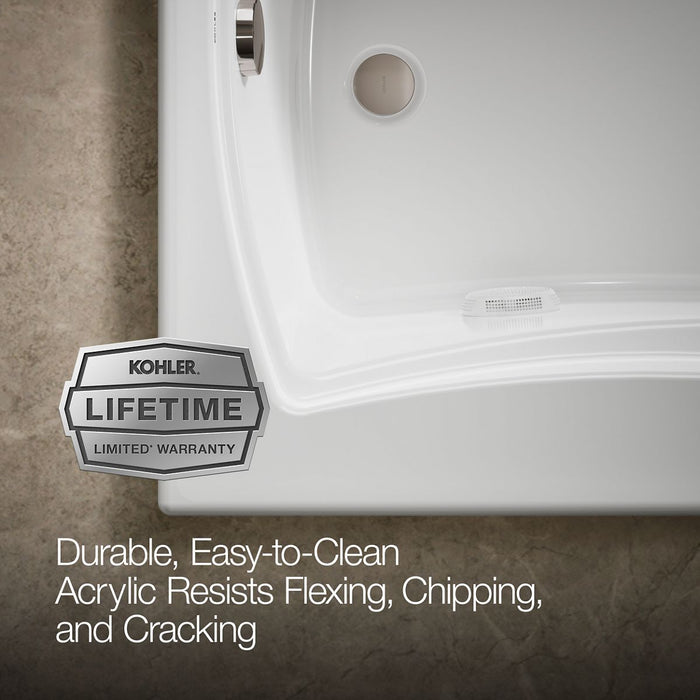 KOHLER K-1224-W1 Mariposa 66" x 35-7/8" drop-in whirlpool bath with Bask heated surface and end drain