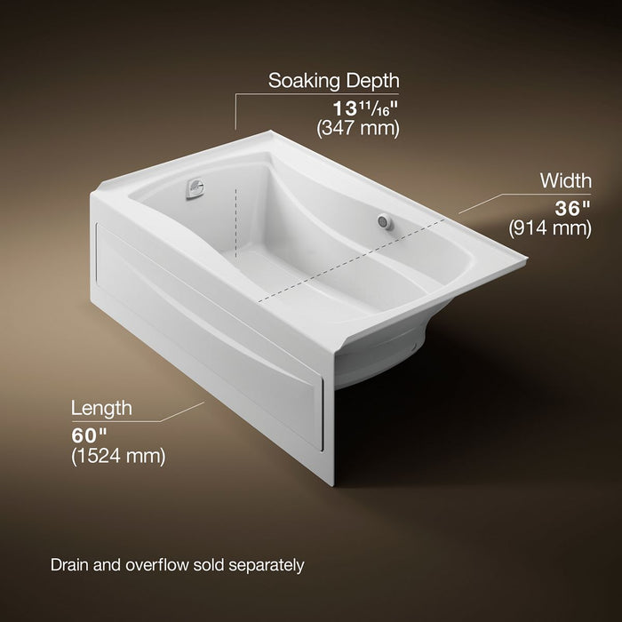 KOHLER K-1239-GHLAW Mariposa 60" x 36" alcove Heated BubbleMassage air bath with Bask heated surface, left drain