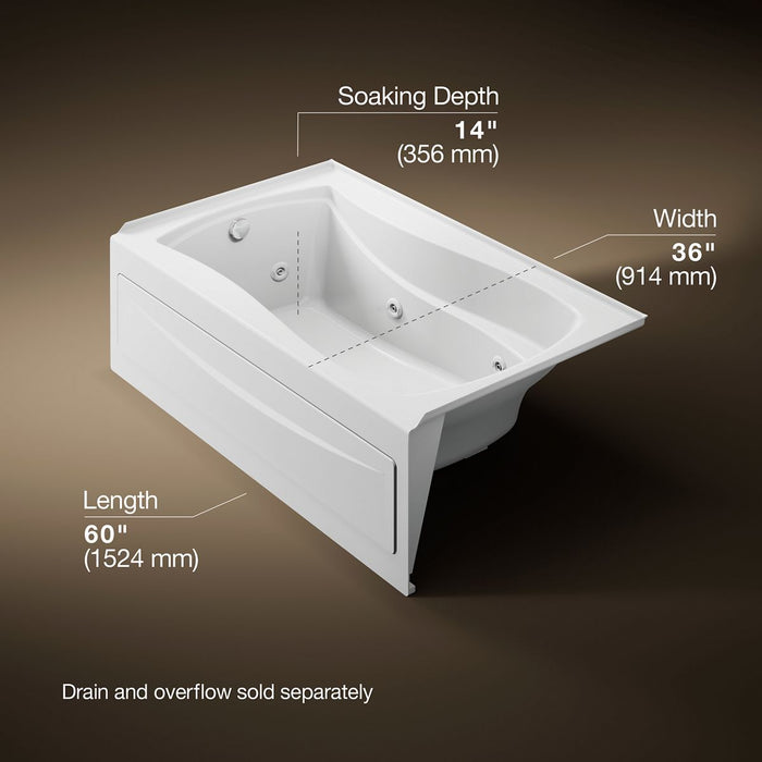 KOHLER K-1239-HL Mariposa 60" x 36" alcove heated whirlpool, left drain
