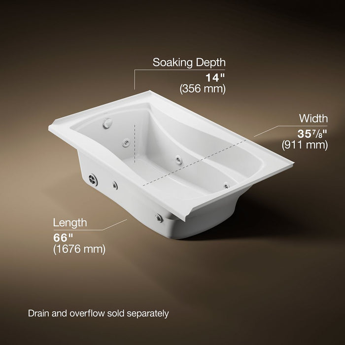 KOHLER K-1239-LH Mariposa 60" x 36" alcove heated whirlpool, left drain and heater