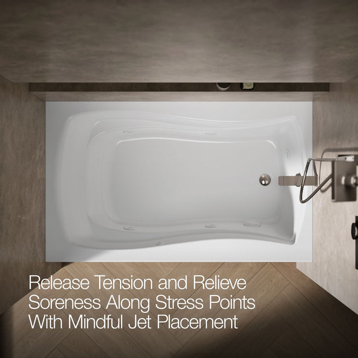 KOHLER K-1239-RA Mariposa 60" x 36" alcove whirlpool, right drain and adjustable jets
