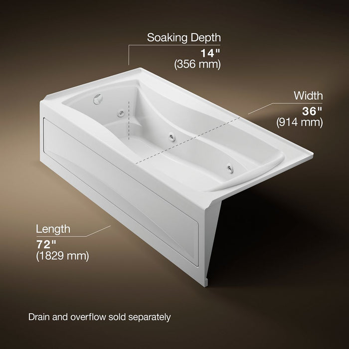 KOHLER K-1257-HL Mariposa 72" x 36" alcove whirlpool bath, left drain