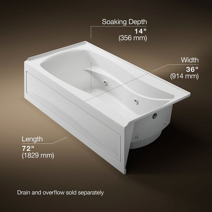 KOHLER K-1257-RA Mariposa 72" x 36" alcove whirlpool bath, right drain