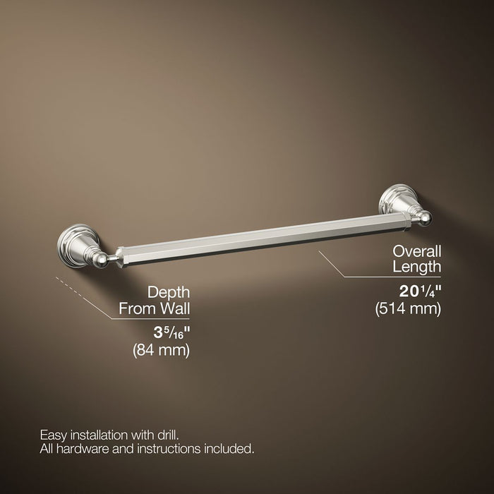 KOHLER K-13108 Pinstripe 18" towel bar, vibrant polished nickel - view 4