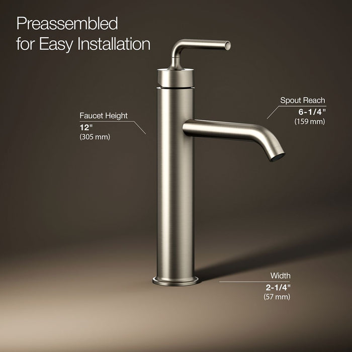 KOHLER K-14404-4A Purist Tall single-handle bathroom sink faucet with Lever handle, 1.2 gpm