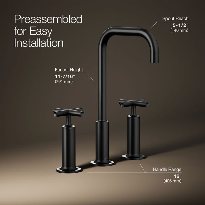 KOHLER K-14408-3 Purist Widespread bathroom sink faucet with Cross handles, 1.2 gpm