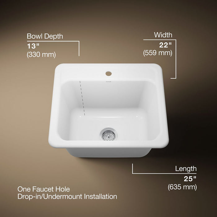 KOHLER K-19017-1 Glen Falls 25" top-/undermount single-bowl utility sink