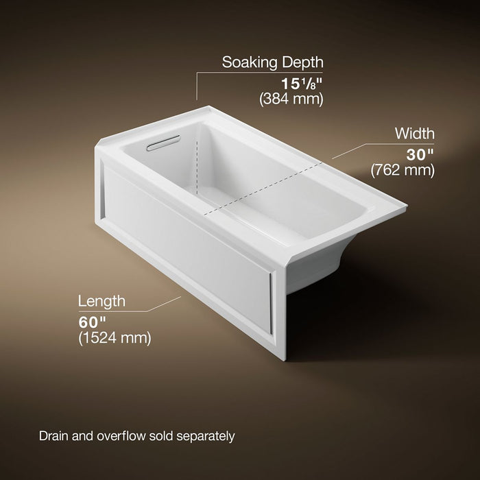 KOHLER K-1947-GHLA Archer 60" x 30" alcove Heated BubbleMassage air bath, left drain