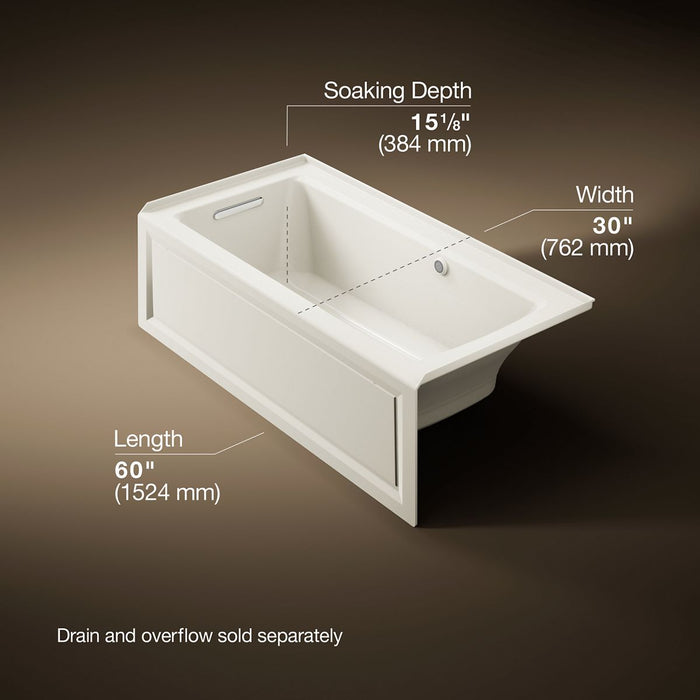 KOHLER K-1947-GHLAW Archer 60" x 30" integral apron Heated BubbleMassage air bath with Bask heated surface and left-hand drain