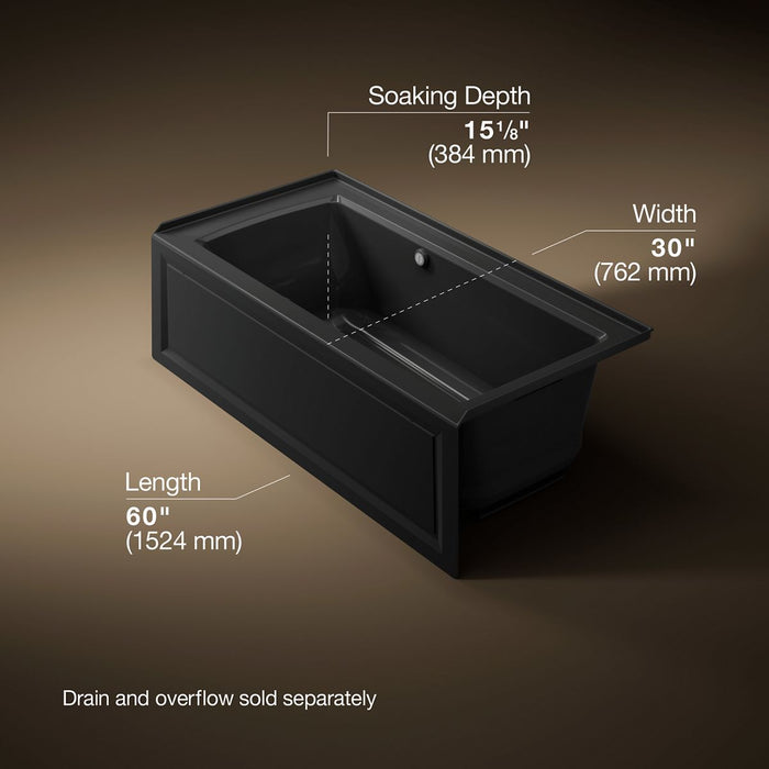 KOHLER K-1947-GHRAW Archer 60" x 30" alcove Heated BubbleMassage air bath with Bask heated surface, right drain