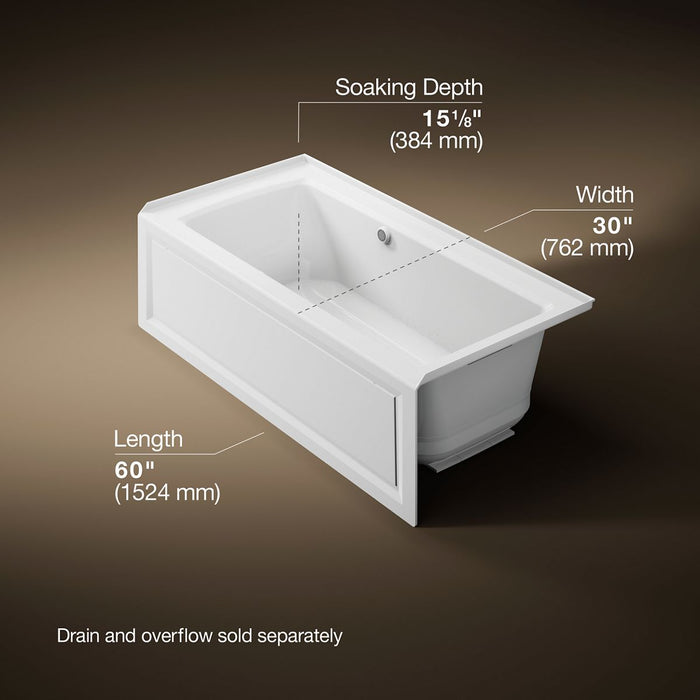 KOHLER K-1947-GHRAW Archer 60" x 30" alcove Heated BubbleMassage air bath with Bask heated surface, right drain