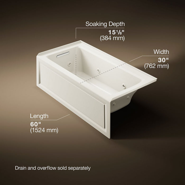 KOHLER K-1947-HLA Archer 60" x 30" alcove heated whirlpool bath, left drain