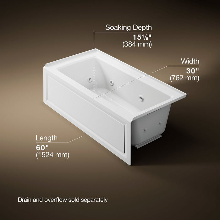KOHLER K-1947-HRA Archer 60" x 30" alcove heated whirlpool bath, right drain