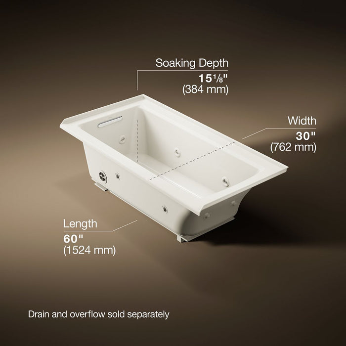 KOHLER K-1947-L Archer 60" x 30" alcove whirlpool bath, left drain
