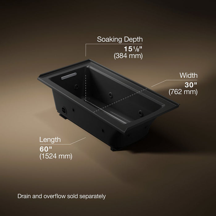 KOHLER K-1947-L Archer 60" x 30" alcove whirlpool bath, left drain