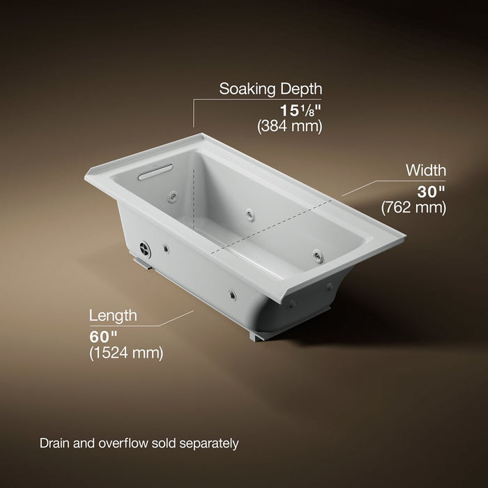 KOHLER K-1947-L Archer 60" x 30" alcove whirlpool bath, left drain