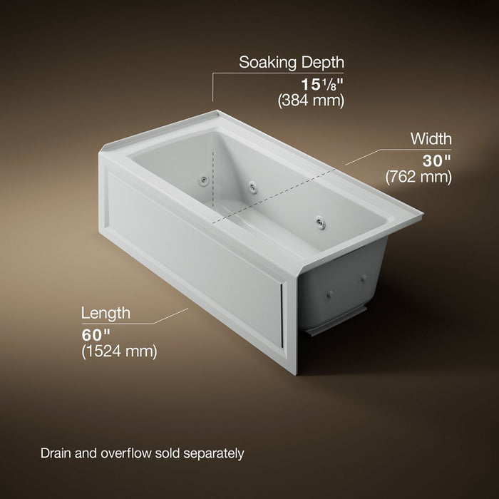 KOHLER K-1947-RA Archer 60" x 30" alcove whirlpool bath, right drain