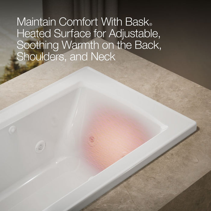 KOHLER K-1947-W1 Archer 60" x 30" drop-in whirlpool bath with Bask heated surface