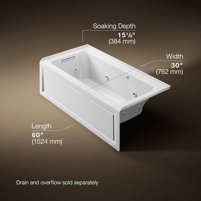 KOHLER K-1947-XGHLA Archer 60" x 30" alcove Heated BubbleMassage air bath and whirlpool, left drain