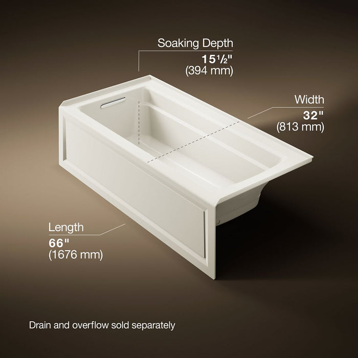 KOHLER K-1949-GHLA Archer 66" x 32" alcove Heated BubbleMassage air bath, left drain