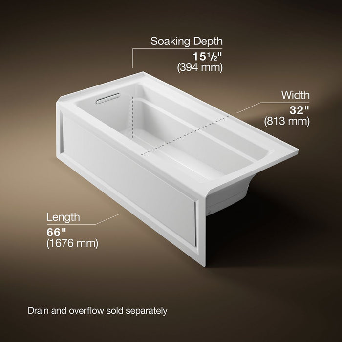 KOHLER K-1949-GHLA Archer 66" x 32" alcove Heated BubbleMassage air bath, left drain