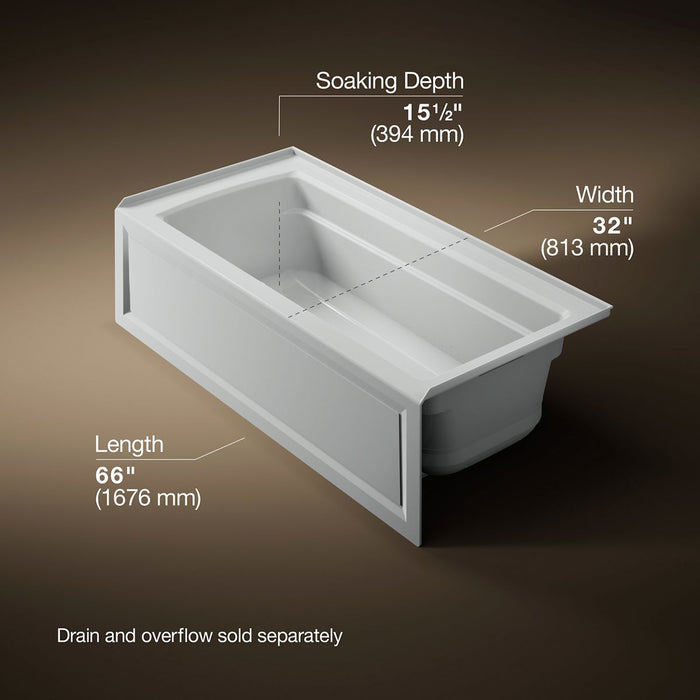 KOHLER K-1949-GHRA Archer 66" x 32" alcove Heated BubbleMassage air bath, right drain