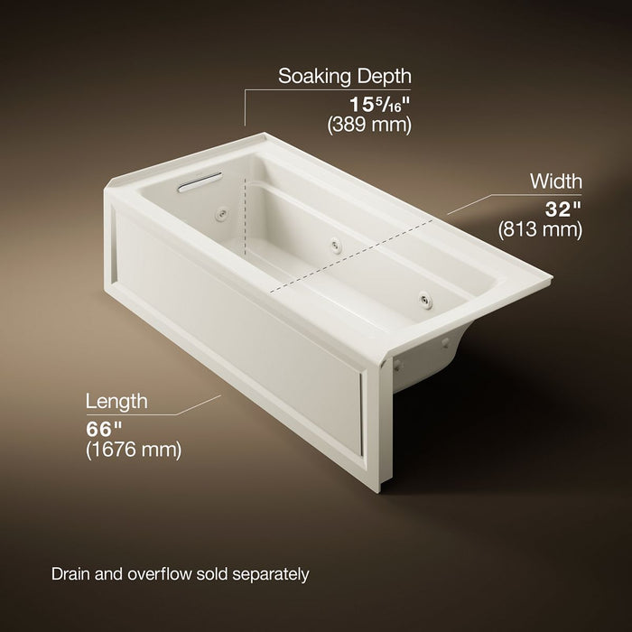 KOHLER K-1949-HLA Archer 66" x 32" alcove heated whirlpool, left hand
