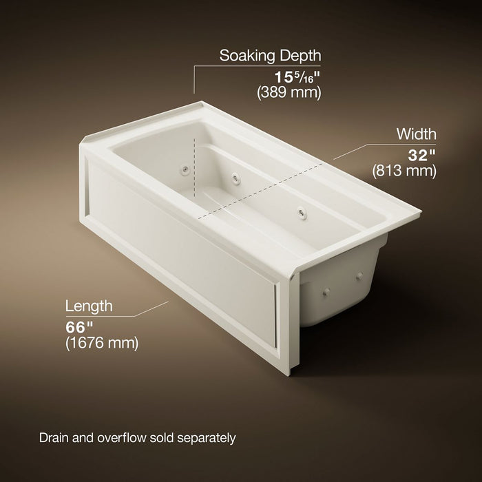 KOHLER K-1949-HRA Archer 66" x 32" alcove heated whirlpool, right drain