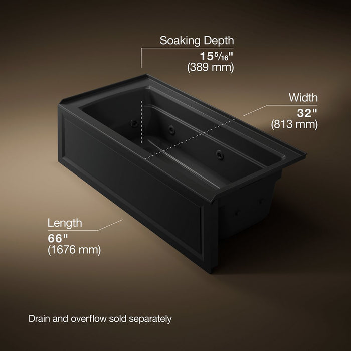 KOHLER K-1949-HRA Archer 66" x 32" alcove heated whirlpool, right drain