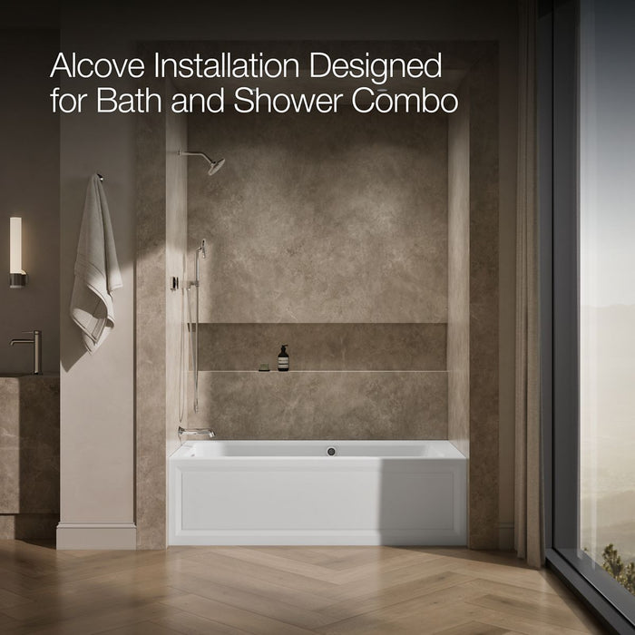 KOHLER K-1949-LAW Archer 66" x 32" alcove whirlpool bath with Bask heated surface, left drain
