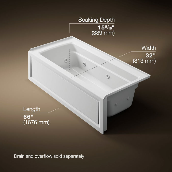 KOHLER K-1949-RA Archer 66" x 32" alcove whirlpool, right drain