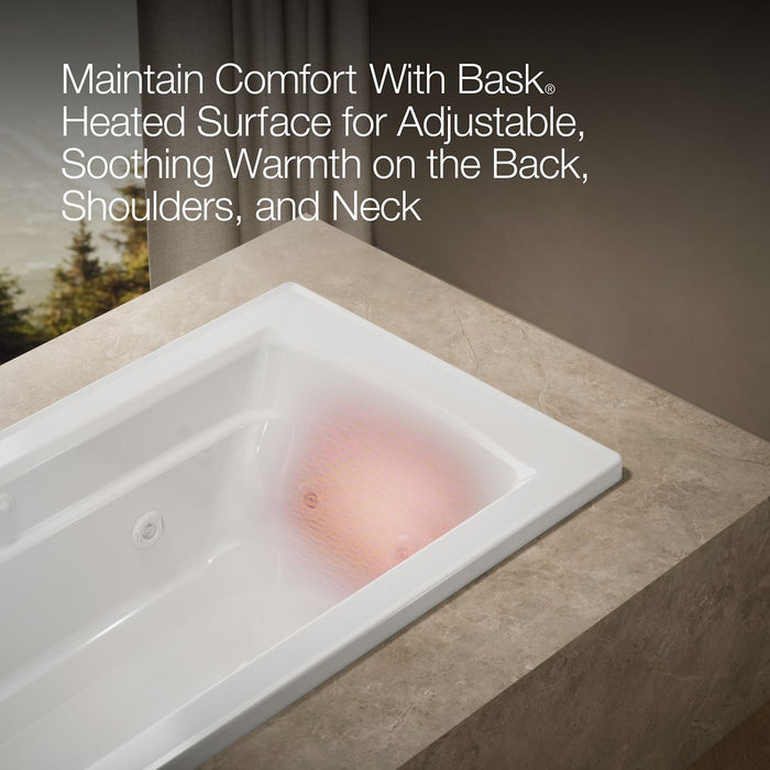 KOHLER K-1949-W1 Archer 66" x 32" drop-in whirlpool bath with Bask heated surface