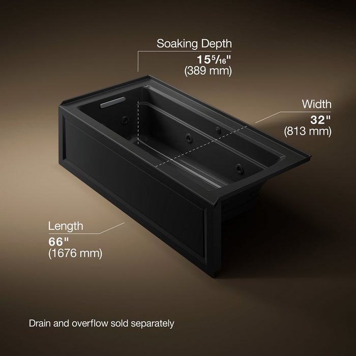 KOHLER K-1949-XGHLA Archer 66" x 32" alcove Heated BubbleMassage air bath and whirlpool, left drain