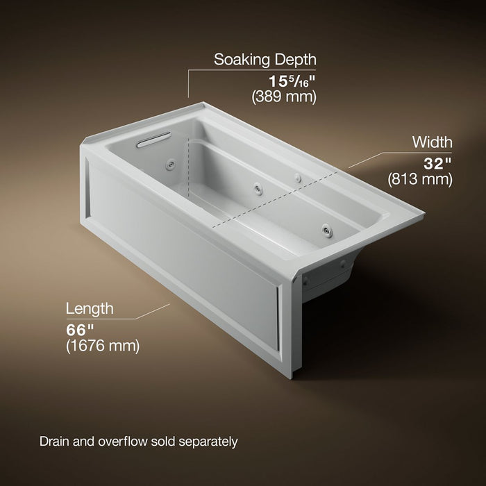 KOHLER K-1949-XGHLA Archer 66" x 32" alcove Heated BubbleMassage air bath and whirlpool, left drain