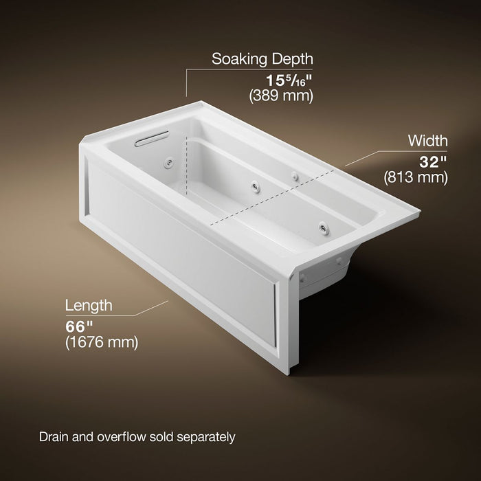 KOHLER K-1949-XGHLA Archer 66" x 32" alcove Heated BubbleMassage air bath and whirlpool, left drain