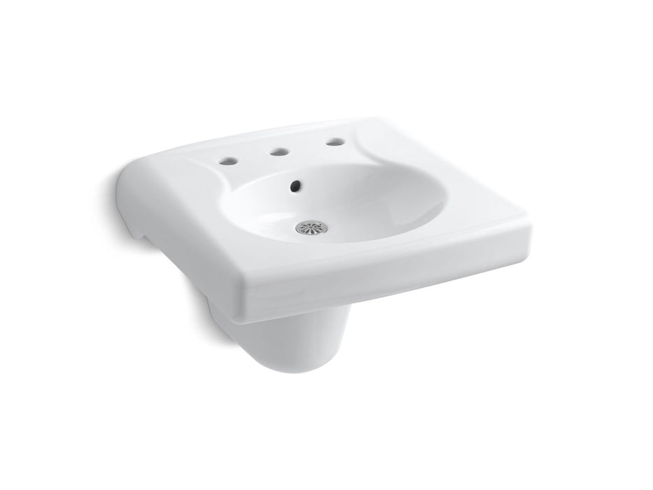 KOHLER K-1999-8 Brenham Wall-mount or Concealed Carrier Arm Mount Commercial Bathroom Sink with Widespread Faucet Holes and S