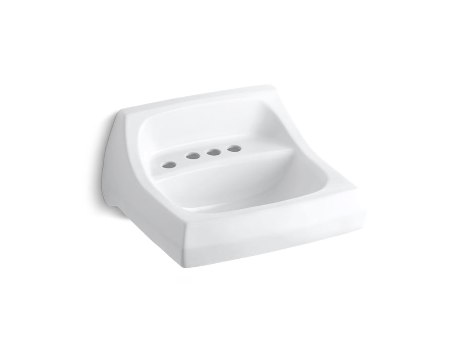 KOHLER K-2005-L Kingston 21-1/4" x 18-1/8" wall-mount/concealed arm carrier bathroom sink with 4" centerset faucet holes and left-hand soap dispenser hole