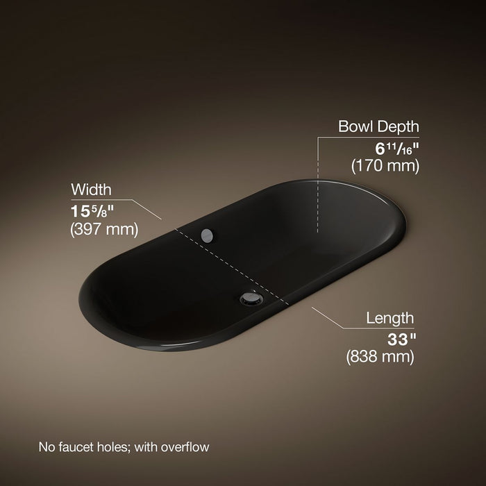 KOHLER K-20213 Iron Plains 33" oval drop-in/undermount bathroom sink, black black - view 2