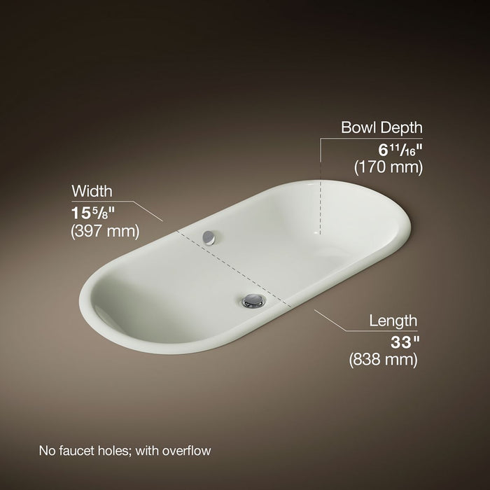 KOHLER K-20213 Iron Plains 33" oval drop-in/undermount bathroom sink, dune - view 2