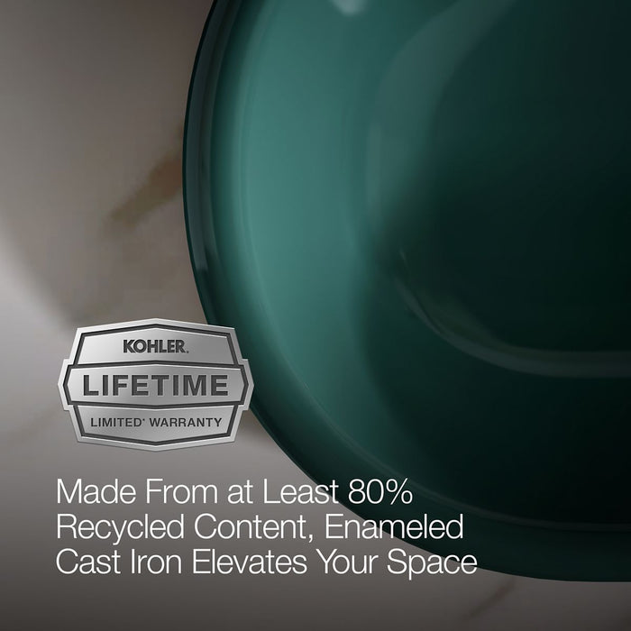 KOHLER K-20213-PAT Iron Plains 33" oval drop-in / undermount / vessel bathroom sink, teal exterior with teal interior -...