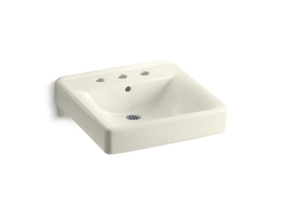 KOHLER K-2053 Soho 20" x 18" wall-mount/concealed arm carrier bathroom sink with 8" widespread faucet holes, biscuit