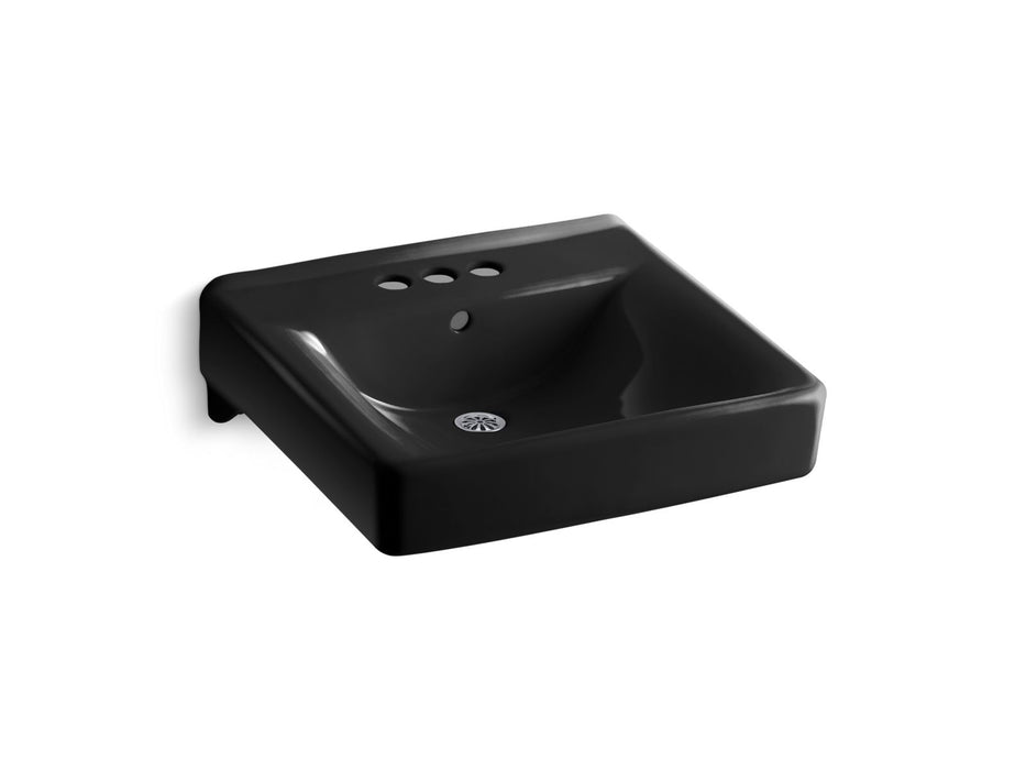 KOHLER K-2054 Soho 20" x 18" wall-mount/concealed arm carrier arm bathroom sink with 4" centerset faucet holes, black black