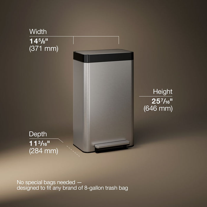 KOHLER K-20941 8-gallon loft stainless steel step trash can - view 5