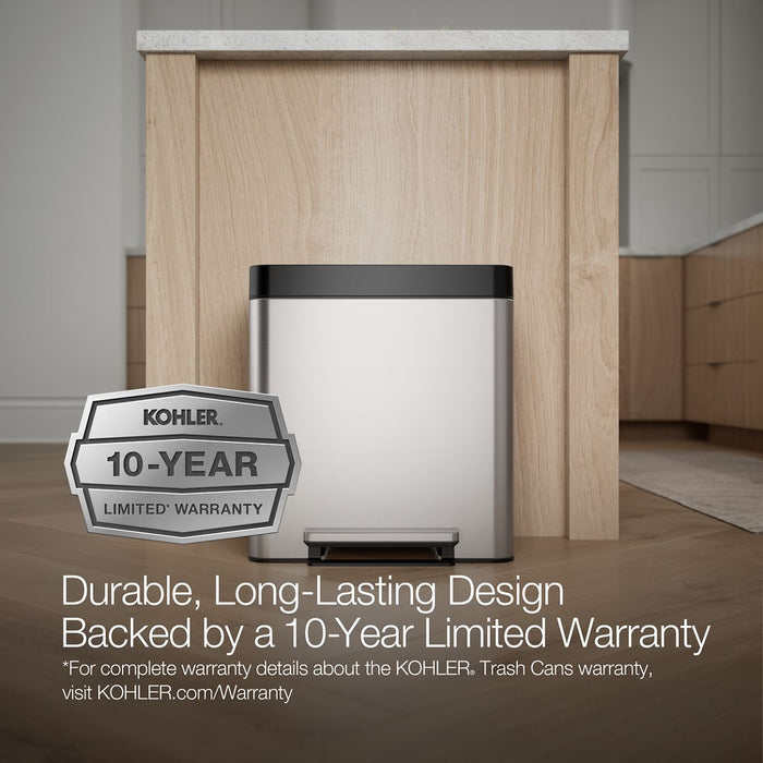 KOHLER K-20942 8-gallon stainless steel step trash can