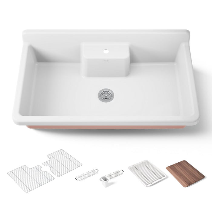 KOHLER K-21103-1HPPB Farmstead 45" top-/wall-mount single-bowl workstation farmhouse kitchen sink, 150th peachblow - view 5