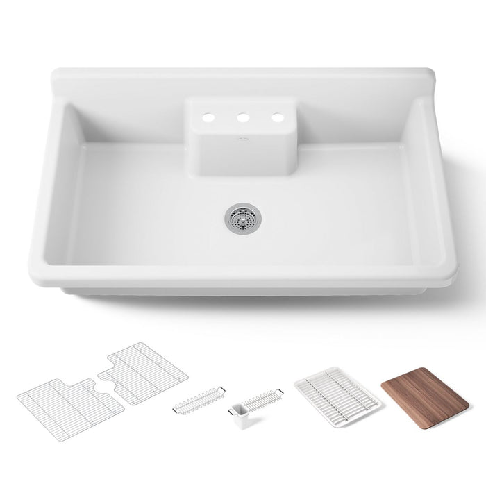 KOHLER K-21103-3HP5 Farmstead 45" top-/wall-mount single-bowl workstation farmhouse kitchen sink
