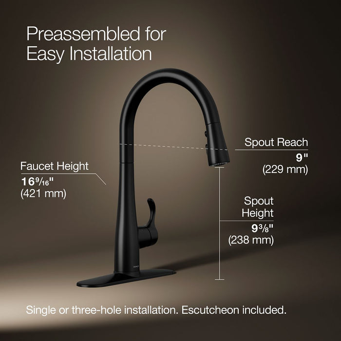 KOHLER K-22036 Simplice Touchless pull-down kitchen sink faucet with three-function sprayhead