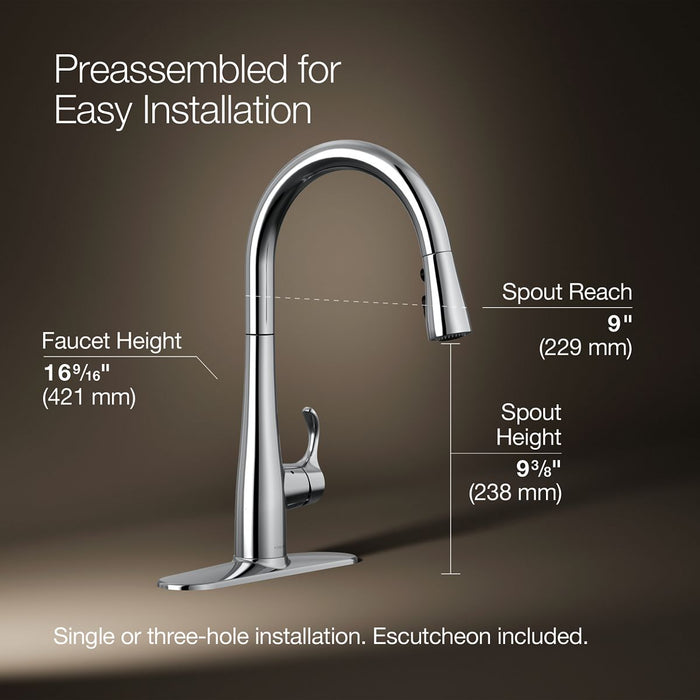 KOHLER K-22036 Simplice Touchless pull-down kitchen sink faucet with three-function sprayhead