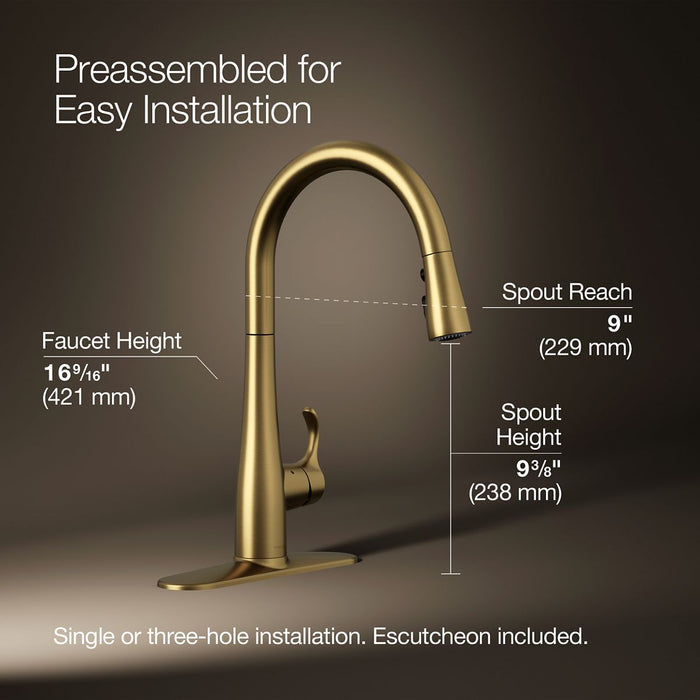 KOHLER K-22036 Simplice Touchless pull-down kitchen sink faucet with three-function sprayhead